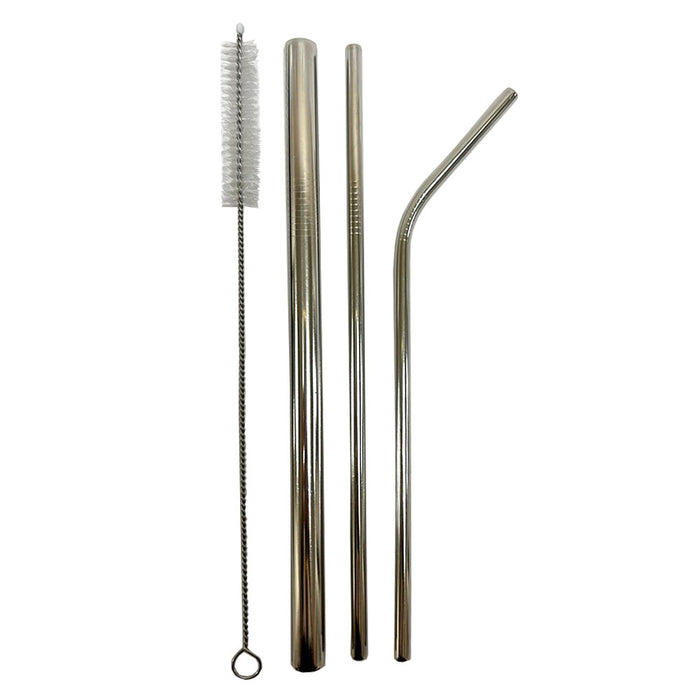 8 pc Stainless Steel Metal Reusable Cocktail Drinking Straws Cleaner Brush Set