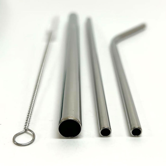 8 pc Stainless Steel Metal Reusable Cocktail Drinking Straws Cleaner Brush Set