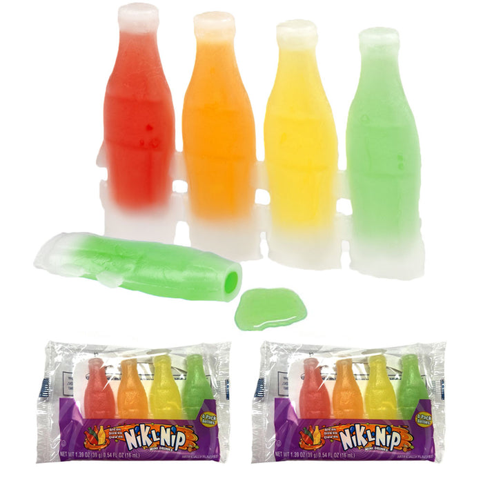 8 Pc Nik-L-Nip Candy Wax Bottles Fruit Flavored Filled Mini Drinks Soda Treat