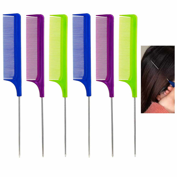 6 Pc Metal Rat Tail Combs Fine Tooth Professional Hair Salon Stylist New