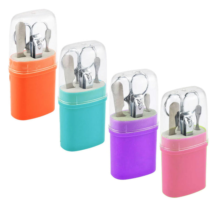 4 Pc Manicure Set Stainless Steel Grooming Kit Compact Travel Case Colors Gift