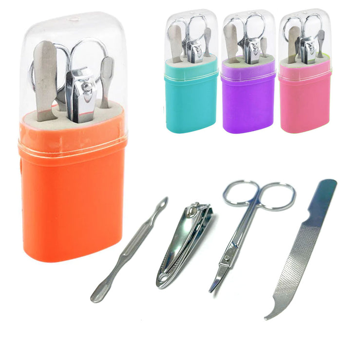 4 Pc Manicure Set Stainless Steel Grooming Kit Compact Travel Case Colors Gift