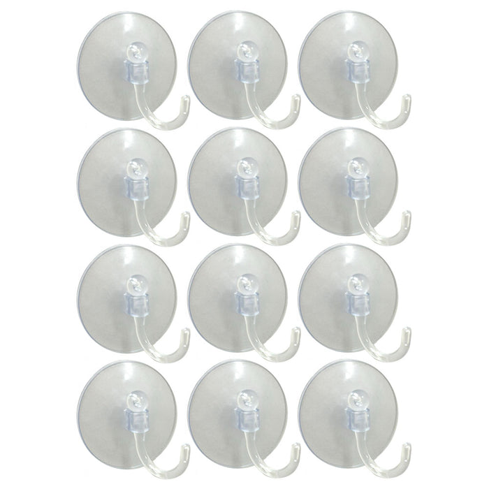 12 Clear Suction Cups Hooks Swivel Hanger Plastic Wall Bathroom Kitchen 1.87" D