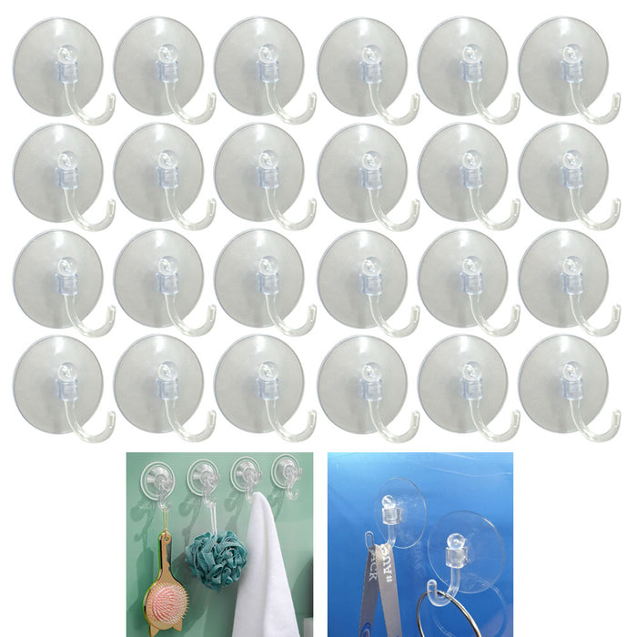 24 Suction Cups Hooks Window Hanging Clear Swivel Plastic Wall Bathroom 1.87" D