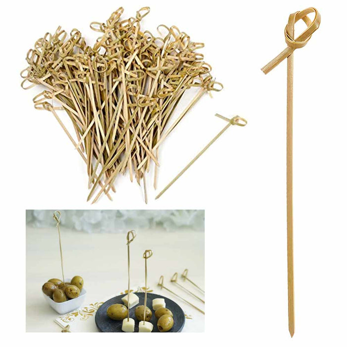 100 Ct Bamboo Knotted Skewers Disposable Cocktail Party Sticks With Knot