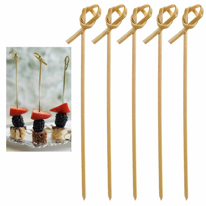 200 Ct Bamboo Knotted Skewers Disposable Cocktail Party Sticks With Knot