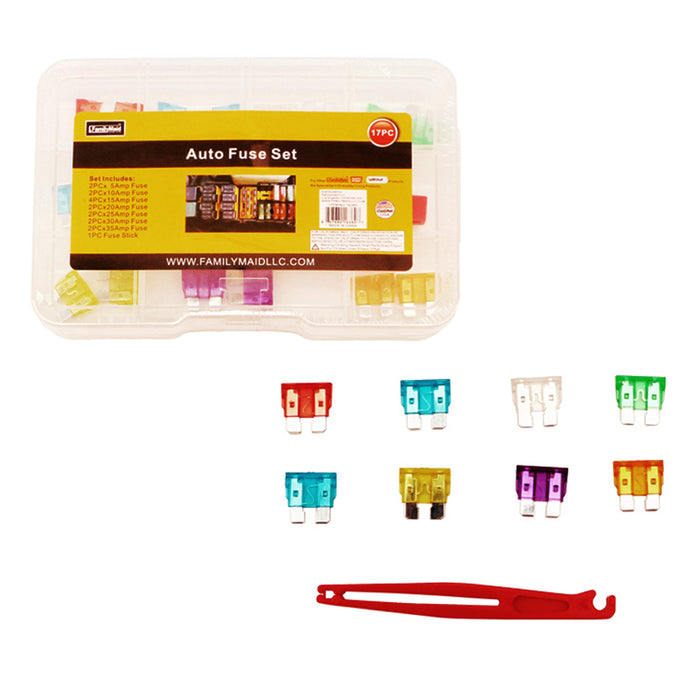17 Pc Auto Fuse Set Car Blade Assortment Motorcycle SUV Electrical Fuses Kit