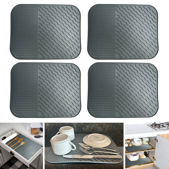 4 Silicone Non Slip Dish Mat Drawer Cabinet Shelf Liner Trivet 14"x11" BPA Free