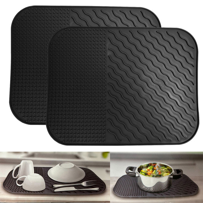2 Silicone Dish Mat Trivet Non Slip Heat Resistant Pot Holder BPA Free 14"x11"