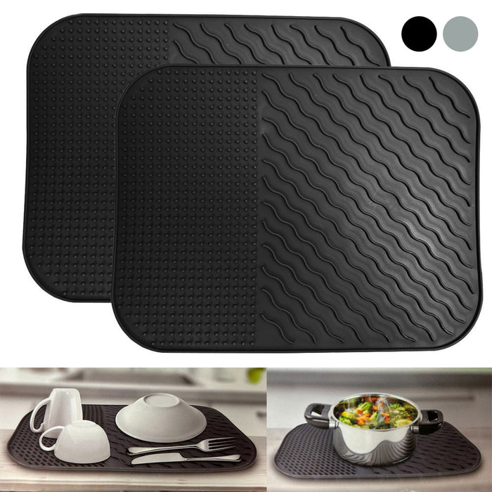 2 Silicone Dish Mat Trivet Non Slip Heat Resistant Pot Holder BPA Free 14"x11"