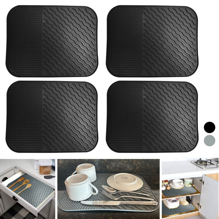 4 Silicone Non Slip Dish Mat Drawer Cabinet Shelf Liner Trivet 14"x11" BPA Free