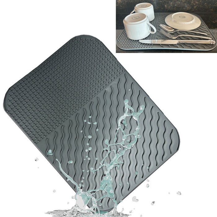 1 Non Slip Silicone Dish Mat Drain Pad Counter Trivet Multi Use BPA Free 14"x11"