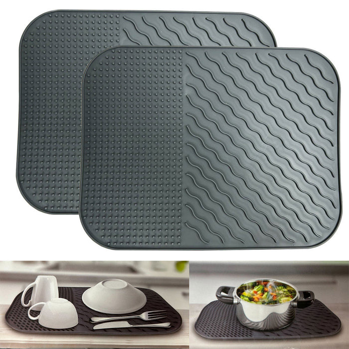 2 Silicone Dish Mat Trivet Non Slip Heat Resistant Pot Holder BPA Free 14"x11"