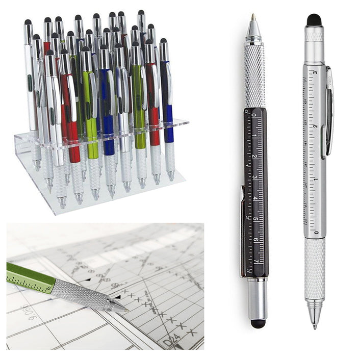 4 Pc Precision Pen 5-In-1 Stylus Level Screwdriver Ruler Fluid Architect Colors