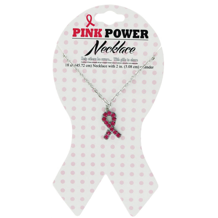 1 Breast Cancer Awareness Pink Ribbon Rhinestone Necklace Pendant Silver Chain