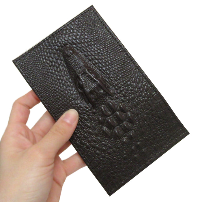 Men Women Genuine Leather Crocodile Head Wallet Dark Brown Multi Card Organizer