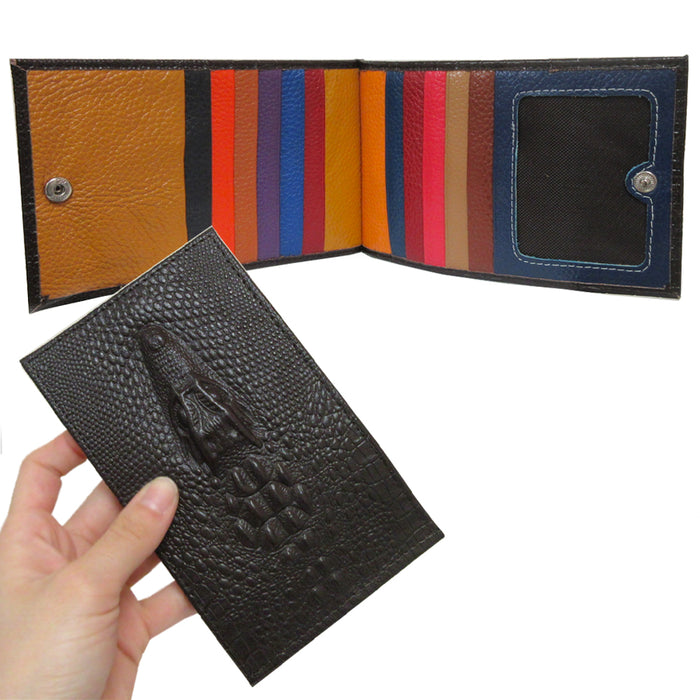 Men Women Genuine Leather Crocodile Head Wallet Dark Brown Multi Card Organizer