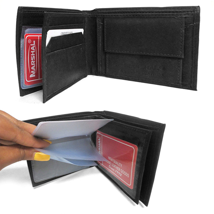 Mens Genuine Leather Wallet Bifold ID Window Credit Card Slot Bill Holder Black