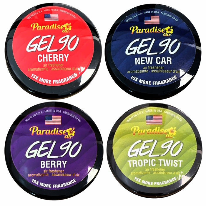 4 Paradise Gel Air Freshener 90 Days Lasting Aroma Car Fragrance Assorted Scents