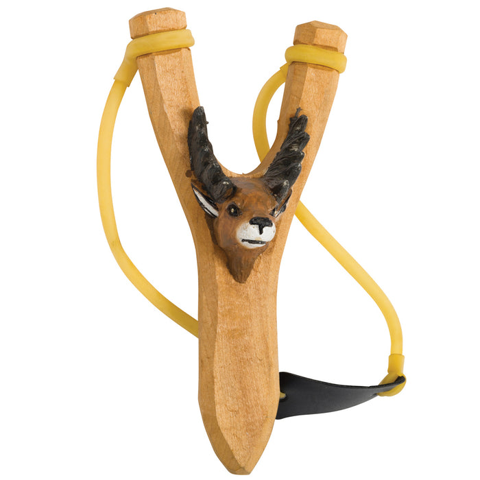 2 Hand Carved Animal Slingshot Wooden Sling Shot Catapult Deer Bear Eagle Wolf