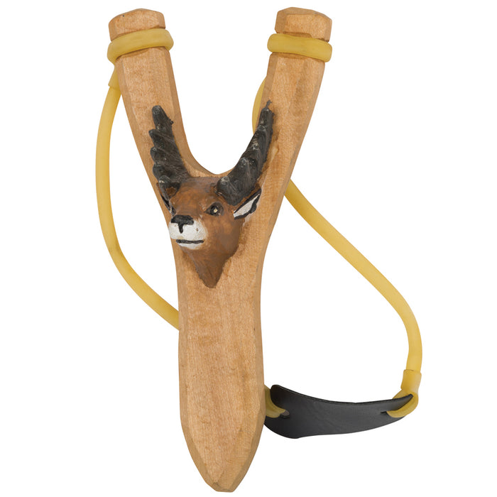 2 Hand Carved Animal Slingshot Wooden Sling Shot Catapult Deer Bear Eagle Wolf