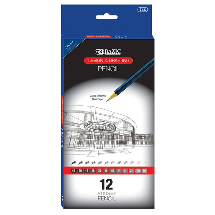12 Sketching Artist Pencils Drawing Soft Hard Assorted Graphite Graded 6B to 6H