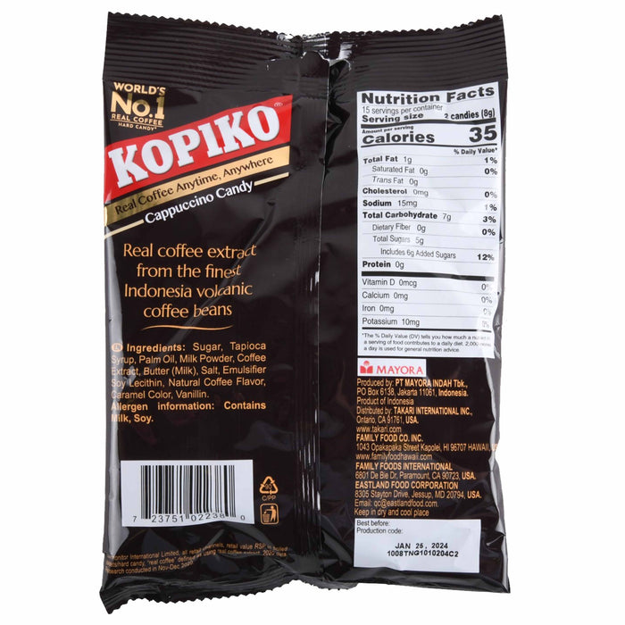 4 Bags Kopiko Real Coffee Cappuccino Candy Hard Candies Rich Flavor Taste Treat
