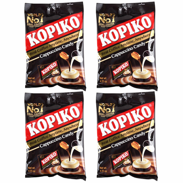 4 Bags Kopiko Real Coffee Cappuccino Candy Hard Candies Rich Flavor Taste Treat