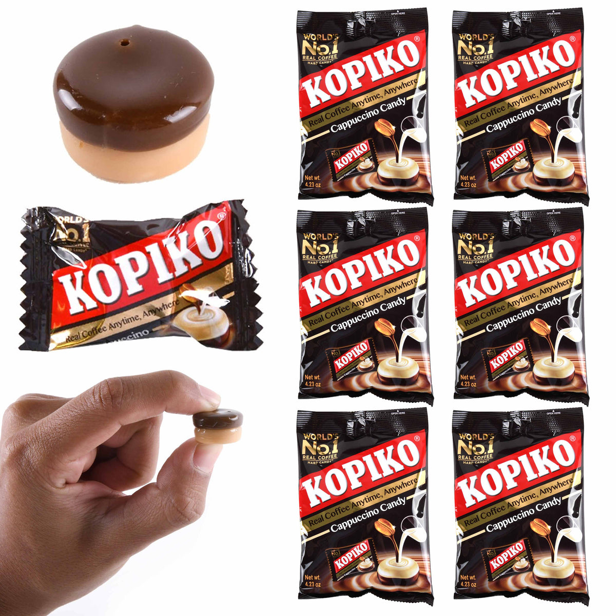 6 Bags Kopiko Real Coffee Cappuccino Hard Candy Rich Flavor