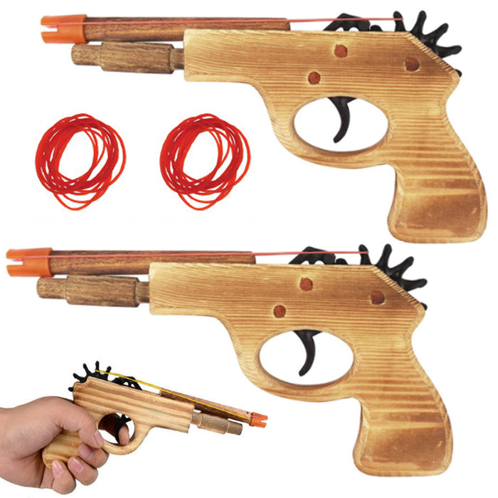 2 Pc Wooden Pistol Toy Rubber Band Gun Shooter Kids Cowboy Classic Antique Gift