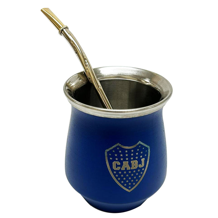 CABJ Boca Juniors Mate Gourd Cup Bombilla Straw Stainless Steel Yerba Tea Drink
