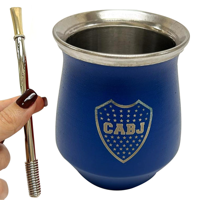 CABJ Boca Juniors Mate Gourd Cup Bombilla Straw Stainless Steel Yerba Tea Drink