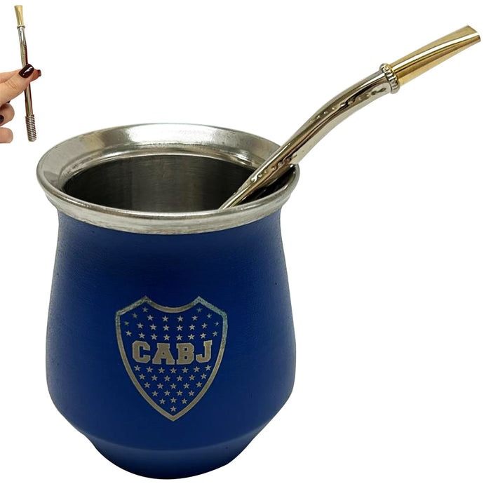 CABJ Boca Juniors Mate Gourd Cup Bombilla Straw Stainless Steel Yerba Tea Drink