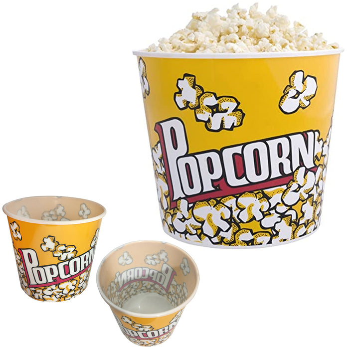 2PC Reusable Popcorn Bowls Retro Style Bucket 8" Plastic Container Movies Home