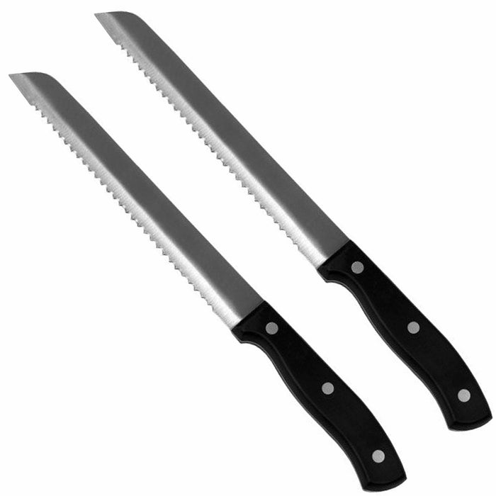 2 Bread Knives 8" Blade Stainless Steel Sharp Serrated Knife Cutter Slicer Chef
