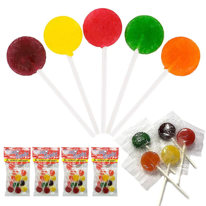 4 Bags Assorted Lollipops Hard Candy Pops Flat Sucker Sweet Flavor Candies 3.5oz