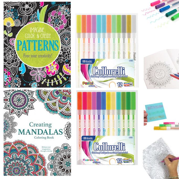 26 Pc Coloring Set Book Pens Glitter Gel Stress Relieving Mandala Drawing Adult