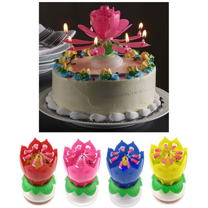 2 Rotating Lotus Musical Flowers Happy Birthday Cake Topper Gift Decor 14 Candle