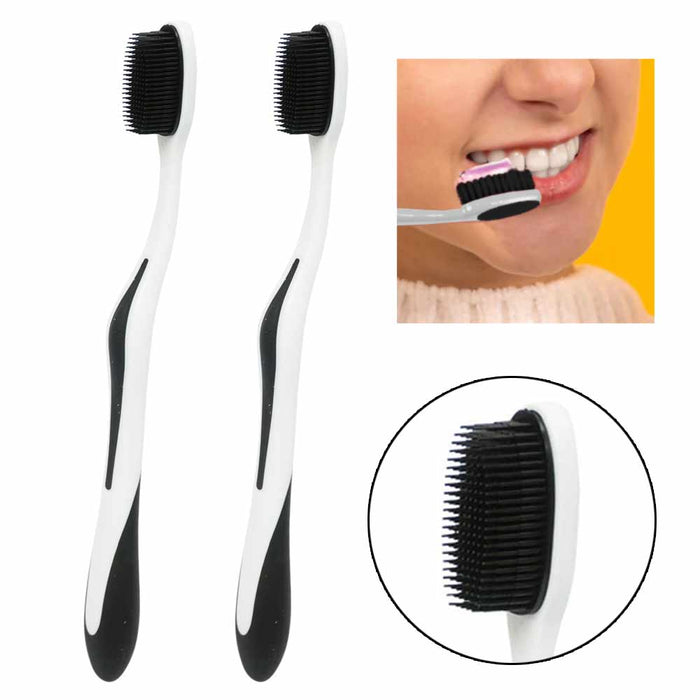 2 Pc Nano Ultra-Soft Toothbrush Rubber Bristles Oral Care Clean Adult Children