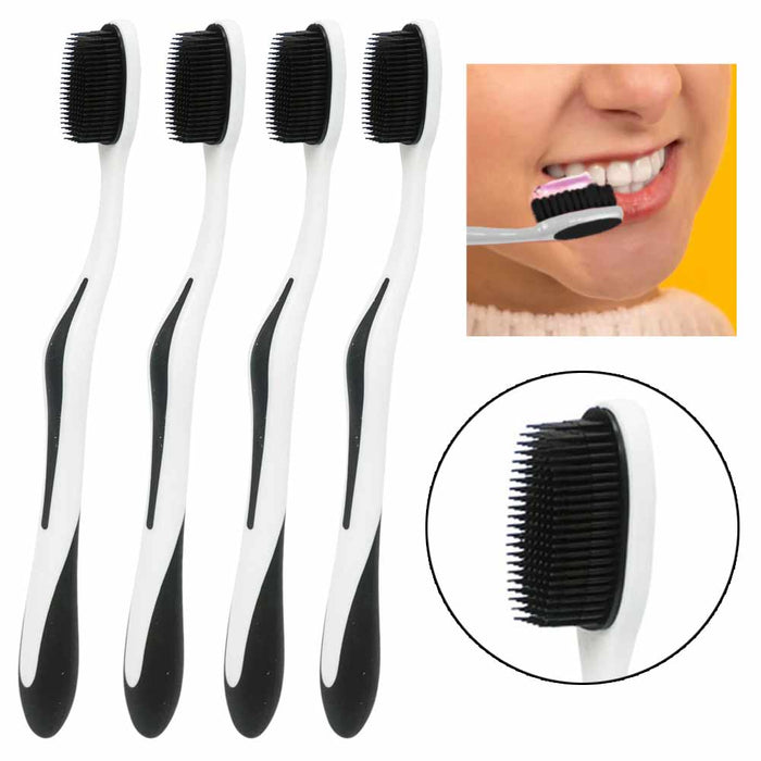 4 Pc Nano Ultra-Soft Toothbrush Rubber Bristles Oral Care Clean Adult Children