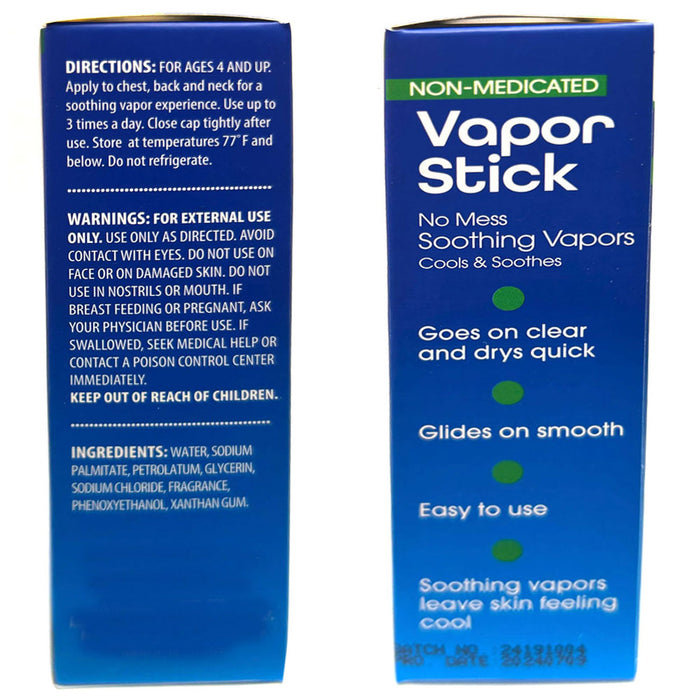 Vapor Stick No Mess Non Medicated Sinus Relief Chest Cough Nasal Congestion 35g