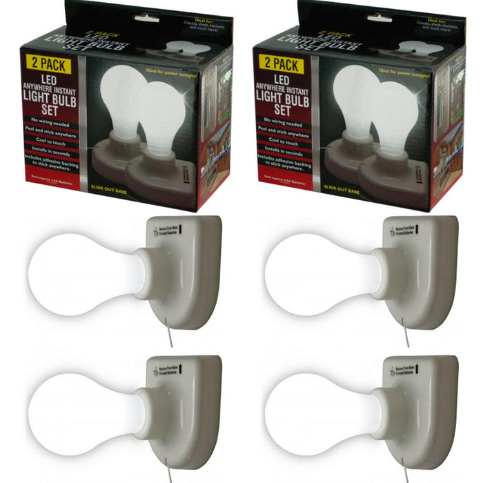 4pc Light Bulbs LED Stick On Pull Chain Battery Powered Bulb Portable Mount Lamp