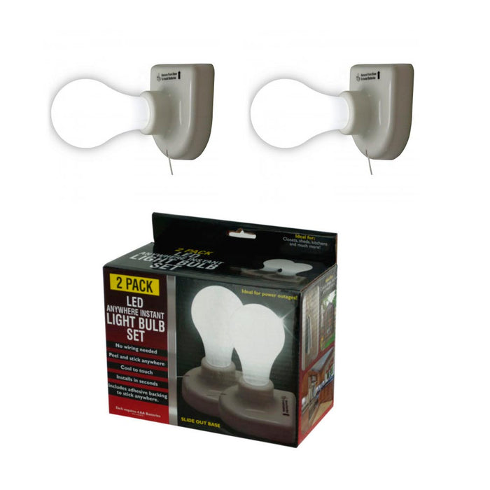 2pc Light Bulbs LED Stick On Pull Chain Battery Powered Bulb Portable Mount Lamp