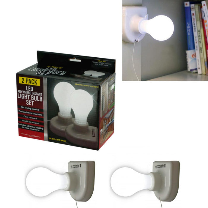 2pc Light Bulbs LED Stick On Pull Chain Battery Powered Bulb Portable Mount Lamp