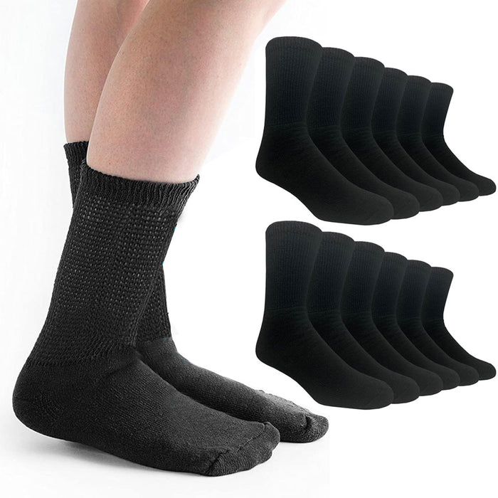 6 Pairs Diabetic Crew Socks Health Cotton Men Women Circulatory Loose Fit 10-13