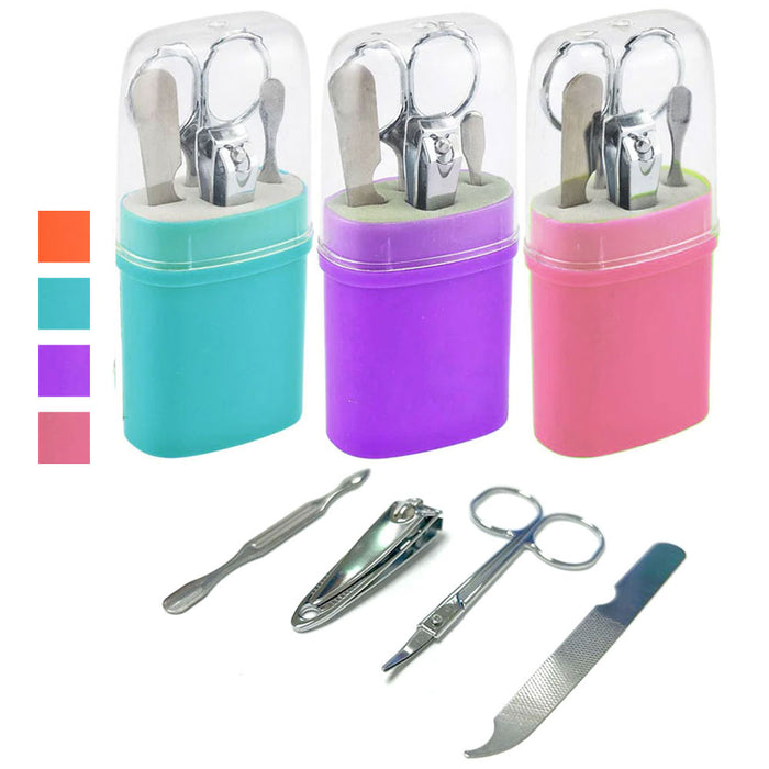 3 Pack Stainless Steel Manicure Set Grooming Kit Compact Colors Travel Case Gift