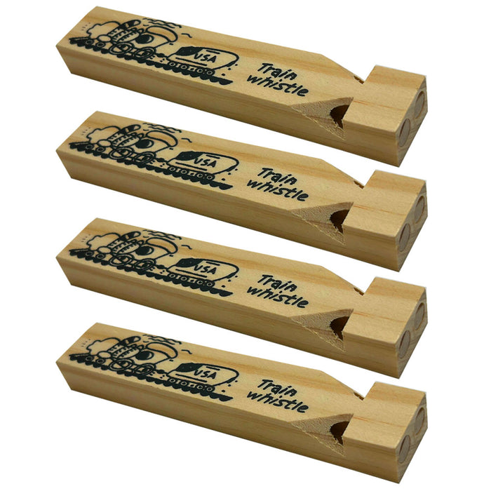 4 Wooden Train Whistles Choo Choo Wood Classic Toy Sound Kids Party Favor 5-3/4"
