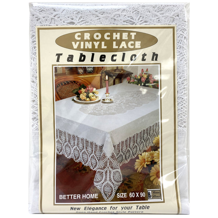 1 White Vinyl Crochet Tablecloth Lace Doily Cloth Rectangular 60" X 90" Vintage