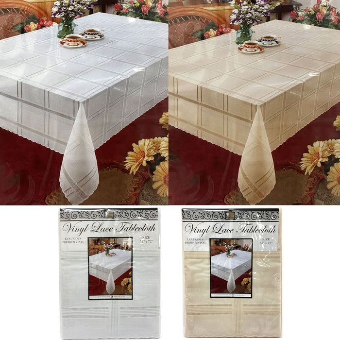 2 Pc Set White Beige Vinyl Tablecloth Table Cover Wedding Banquet Party 54 X 72