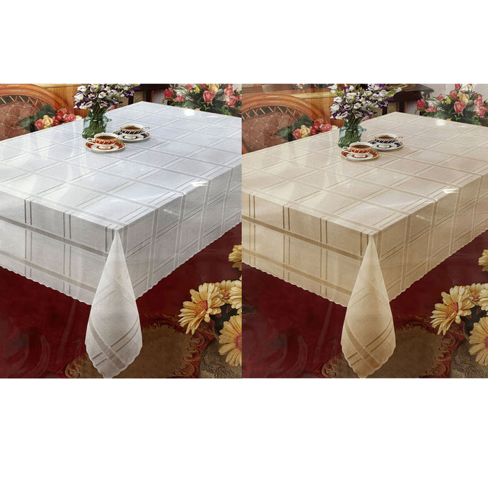 2 Pc Set White Beige Vinyl Tablecloth Table Cover Wedding Banquet Party 54 X 72